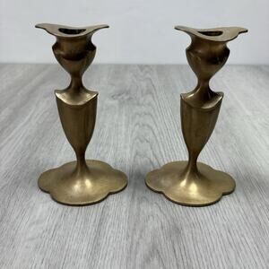Art Deco Heavy Bronze Candle Holder Set/ Pair 6 inch